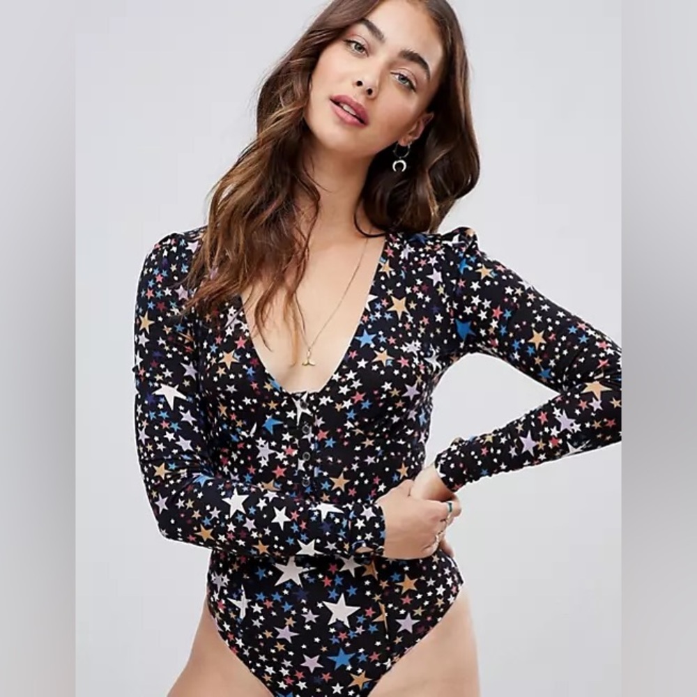 Free People Star Bodysuit Medium M Blue
